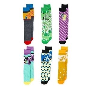 Bioworld MTV Multi-Color Assorted Graphic Crew Socks - 6 Pairs